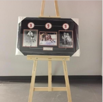 Three hockey players photos in frame.