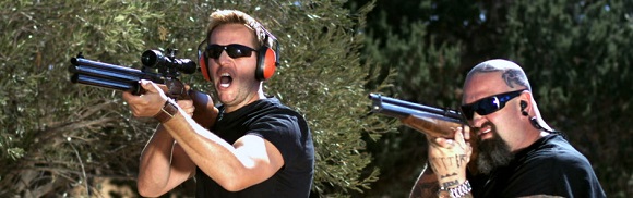 Allen Haff and Ton Jones fire air rifles.