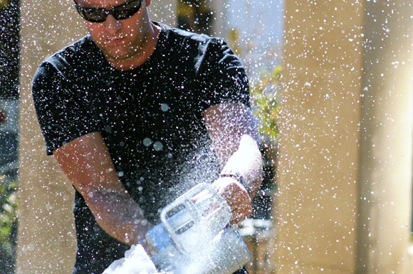 Ice carving with chainsaw by Allen Haff.