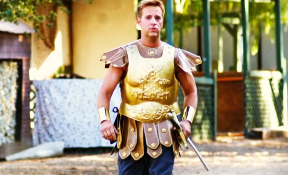 Gold-colored suite of armor worn by Allen Haff.
