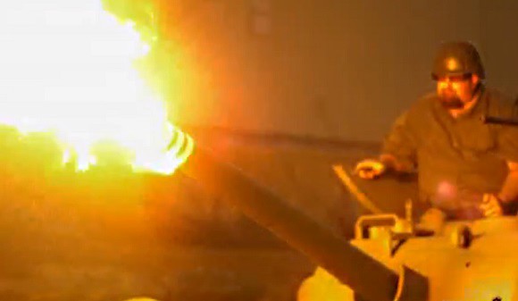 Ton Jones fires a tank during an episode of Auction Hunters.