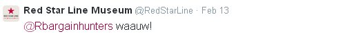 Red Star Line Museum tweets waauw in Dutch.