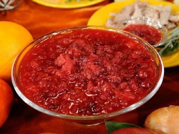 Bowl of fresh cranberry compote.