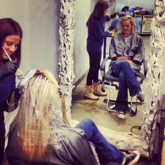 Jenny Grumbles gets her hair colored.