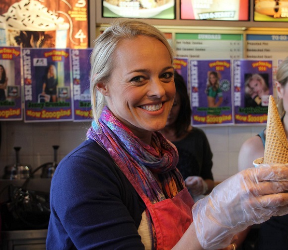 Jenny Grumbles serves ice cream.